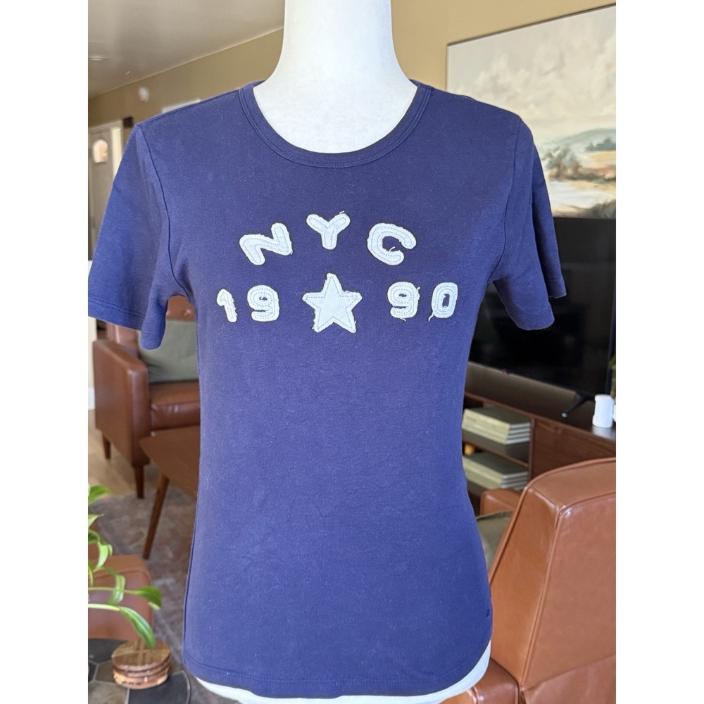Urban Outfitters NYC 1990 Graphic Tee Navy Blue Cotton Applique Star XL Shirt